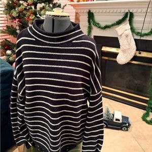 Whistles Black and White Striped Turtleneck Sweater